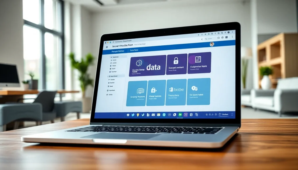 Datenräume Plattform auf einem Laptop, die sichere Datenfreigabe und Modernität zeigt.