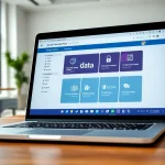 Datenräume Plattform auf einem Laptop, die sichere Datenfreigabe und Modernität zeigt.