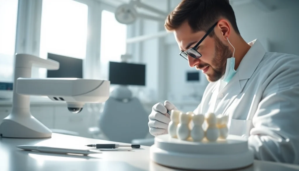 Creating dental bridges with precision in a bright dental lab.
