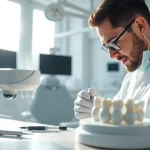 Creating dental bridges with precision in a bright dental lab.
