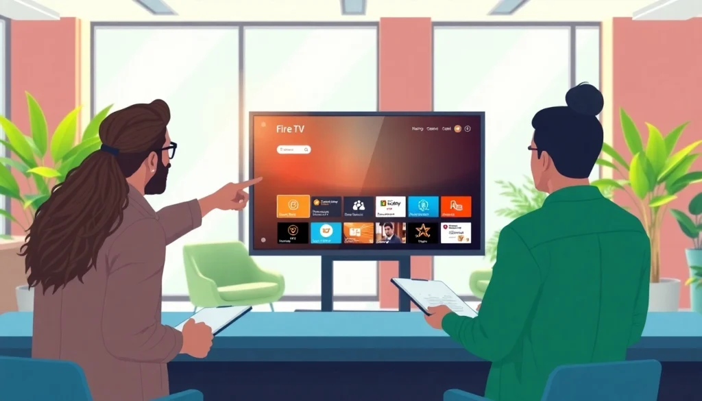 Engage with the innovative Fire TV digital signage app showcased in a vibrant workspace.