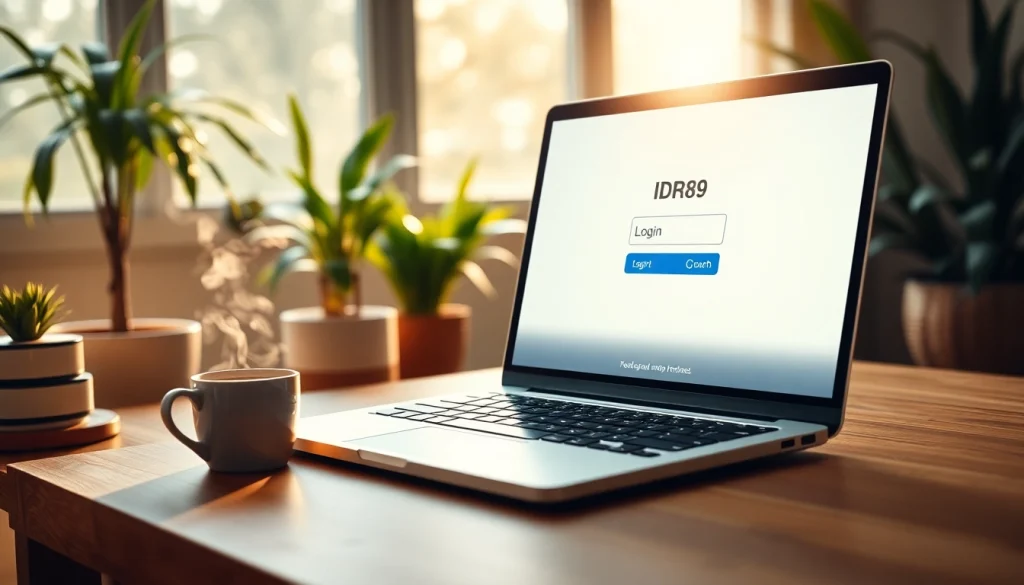 Masuk ke IDR89 Login dengan tampilan modern dari laptop di kantor rumah yang nyaman.