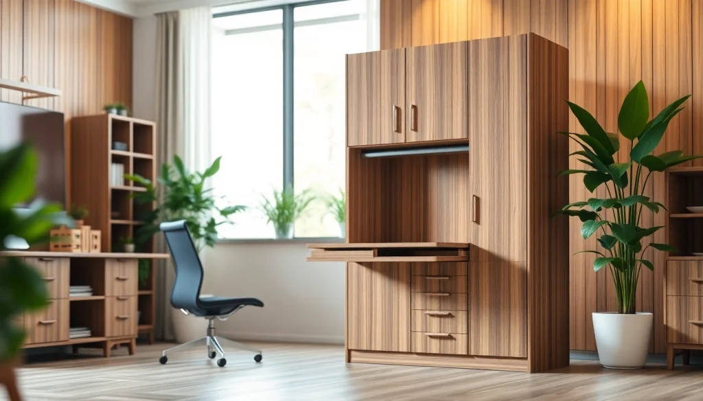 Schreibtisch Schrank mit modernen Design im Homeoffice, ideal für effizientes Arbeiten.