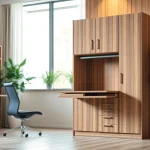 Schreibtisch Schrank mit modernen Design im Homeoffice, ideal für effizientes Arbeiten.