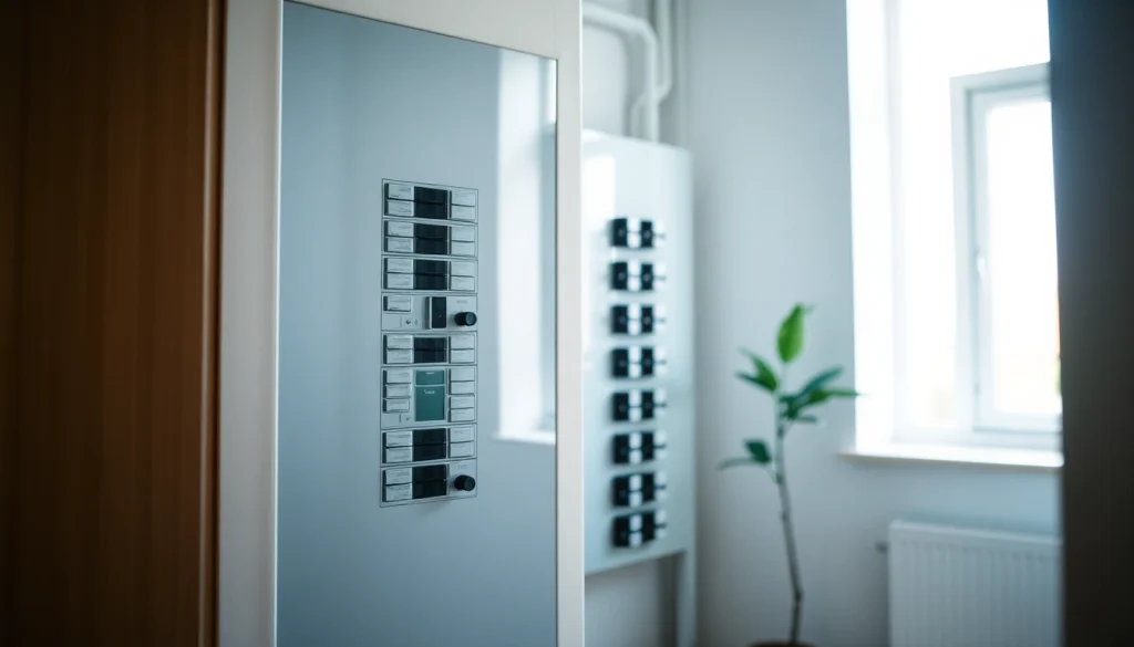 Examine the electrical panel in a cozy home setting, illustrating modern safety features.