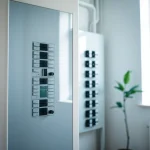 Examine the electrical panel in a cozy home setting, illustrating modern safety features.