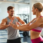 Engaging personal trainer sevenoaks guiding a client during an energetic workout session.