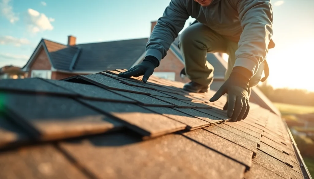 Roofer in Hoenderloo expertly installing shingles, ensuring quality roofing service.