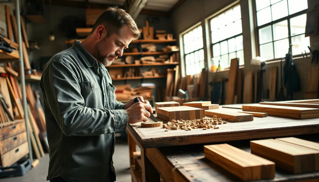 Explore carpentry apprenticeship near me with a professional carpenter creating beautiful wooden furniture.