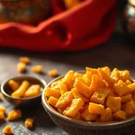 Bikaneri bhujia served in a decorative bowl, highlighting its crispy texture and vibrant color.