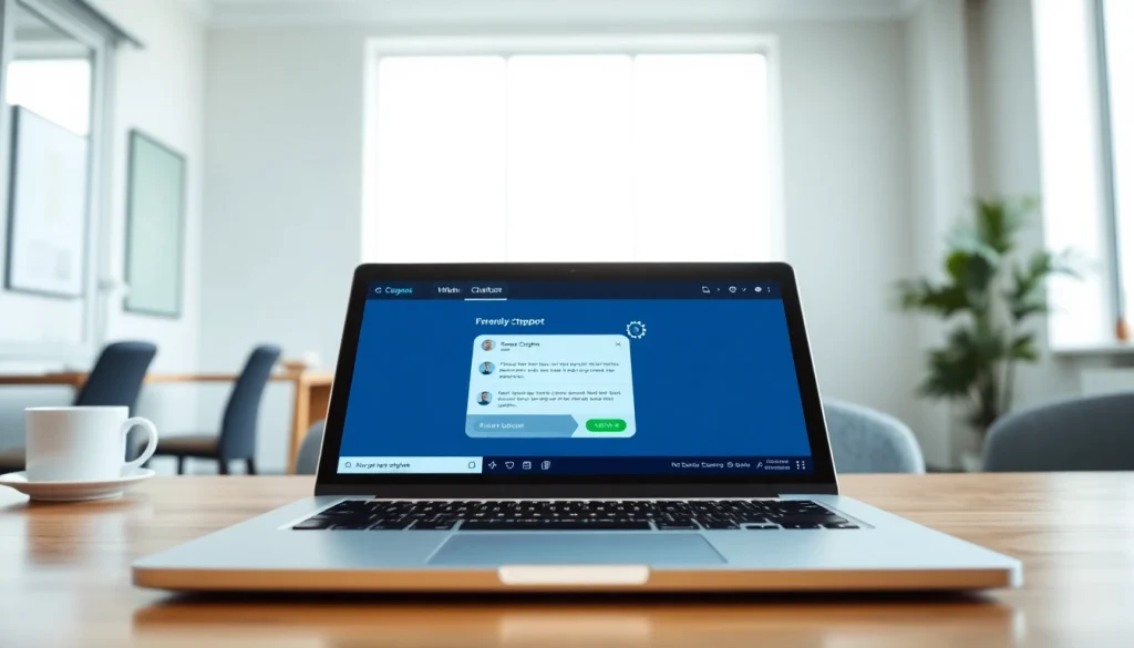 Engaging website chatbot interface displayed on a laptop in a contemporary office, enhancing user interaction.