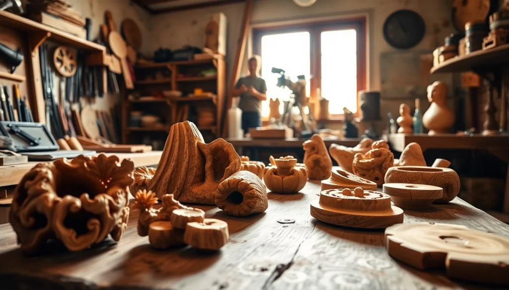 Showcase of exquisite olive wood carvings crafted by artisans, highlighting intricate details and craftsmanship.