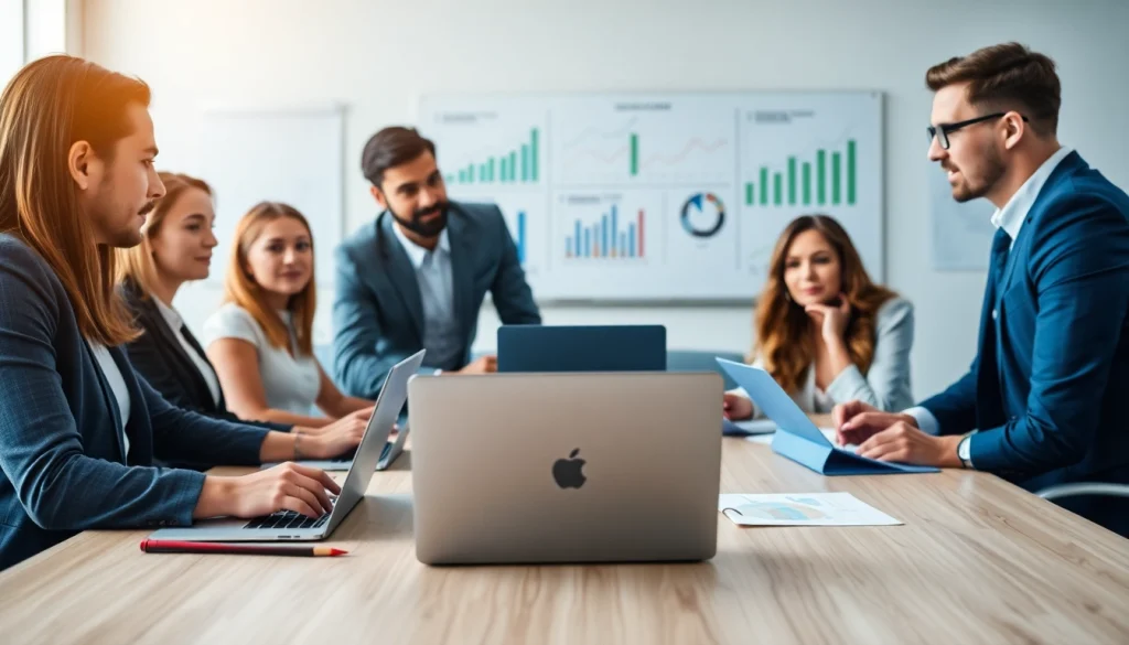 Analyze competitive intelligence data during a collaborative business meeting at a modern office.