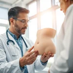 Bauchdeckenstraffung Braunschweig Beratung zwischen Patient und Arzt in modernem Umfeld.