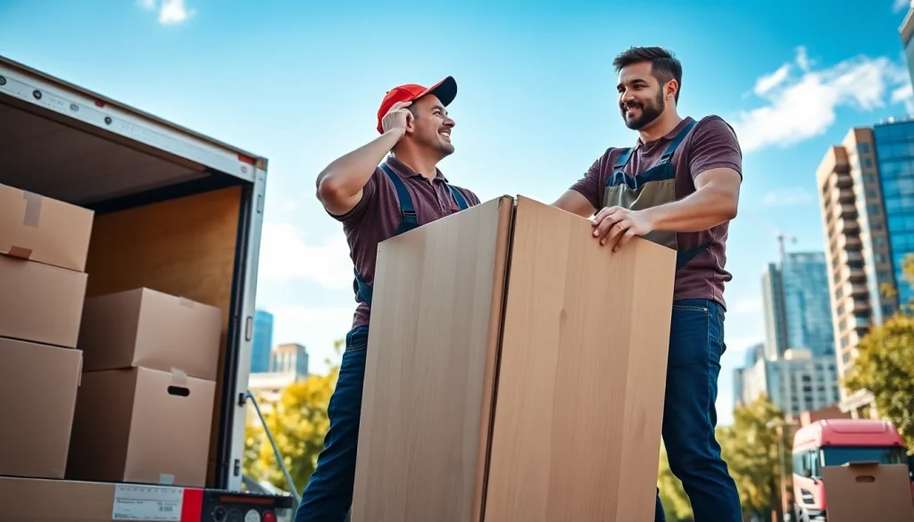 Movers in Toronto area assisting with a residential relocation, emphasizing professionalism and teamwork.