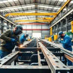Creating custom steel fabrication with expert craftsmanship and advanced machinery in a professional workshop.